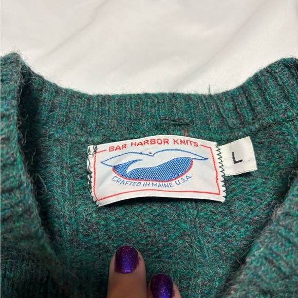 Vintage Bar Harbor Knits Made in USA Maine Sweater Striped Green Wool - Picture 2 of 5